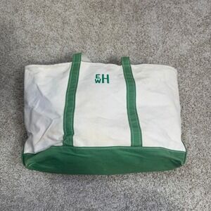 Vintage LL Bean Canvas Boat‎ and Tote Bag Green Initials EH Zip Top 90's